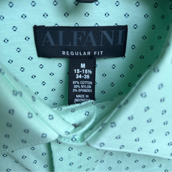 Alfani Mens Dress Shirt Medium M Pinflower Geo Print Button Down Mint - Picture 8 of 12